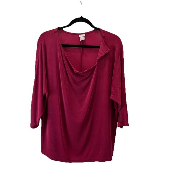 Chico's Tops - Chicos Size 2 Travelers Pink Wine Asymmetrical V Neckline 3/4 Sleeves Top 12/14